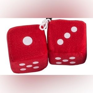 Hanging Dice Plush Accessory 50s Party Las Vegas Decorations Red w/White Dots 3”